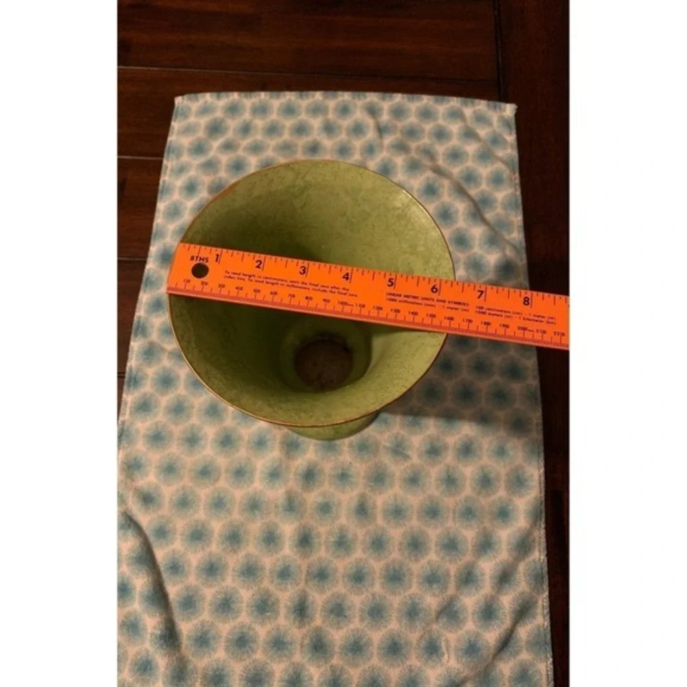 Vintage Hand Painted Grape Motif Ceramic Pedestal Vase Green Gold‎ Rim 9 Inch